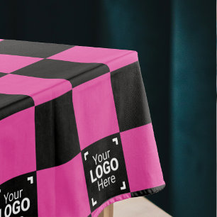 Hot Pink Checks Business Logo Work Event / Party Tablecloth