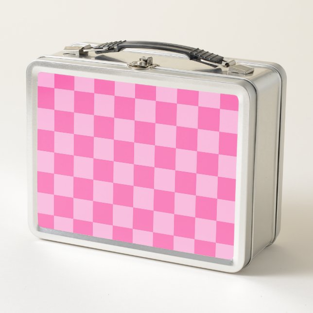 Hot Pink Chequerboard Metal Lunch Box (Front)