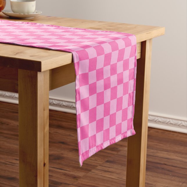 Hot Pink Chequerboard Short Table Runner (In Situ)