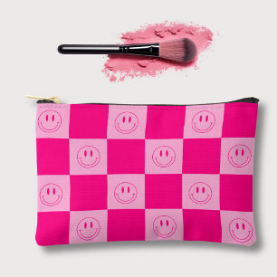 Hot Pink Chequered & Groovy Happy Smile Accessory Pouch