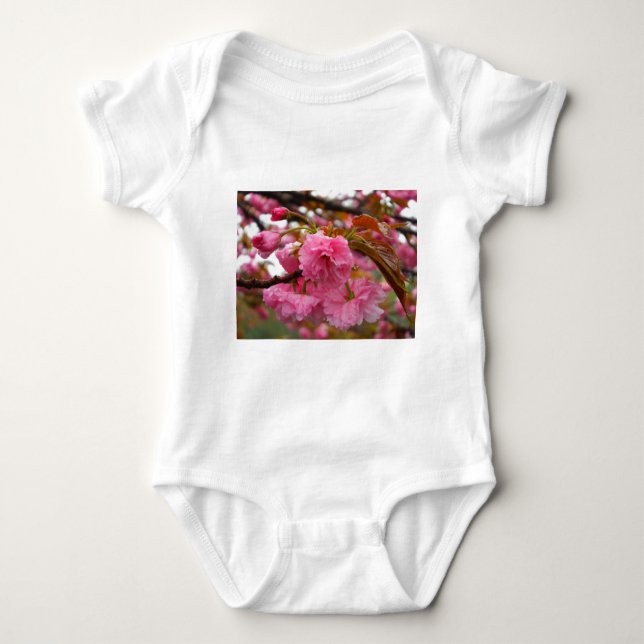 Hot Pink Cherry Blossom Flowers Baby Bodysuit (Front)