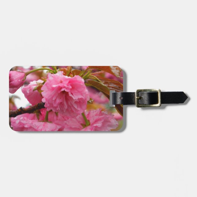 Hot Pink Cherry Blossom Flowers Luggage Tag (Front Horizontal)