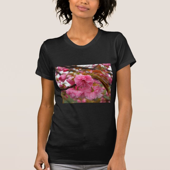 Hot Pink Cherry Blossom Flowers T-Shirt (Front)