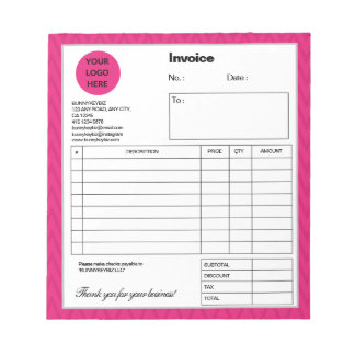 Hot Pink Chevron Company Business Shop Invoice Notepad