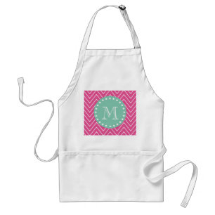 Hot Pink Chevron Pattern   Mint Green Monogram Standard Apron