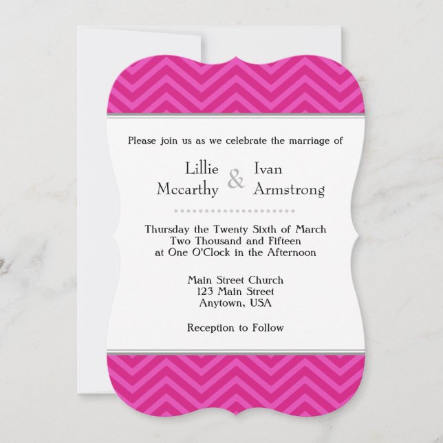 Hot Pink Chevron Wedding Invitations (Front)