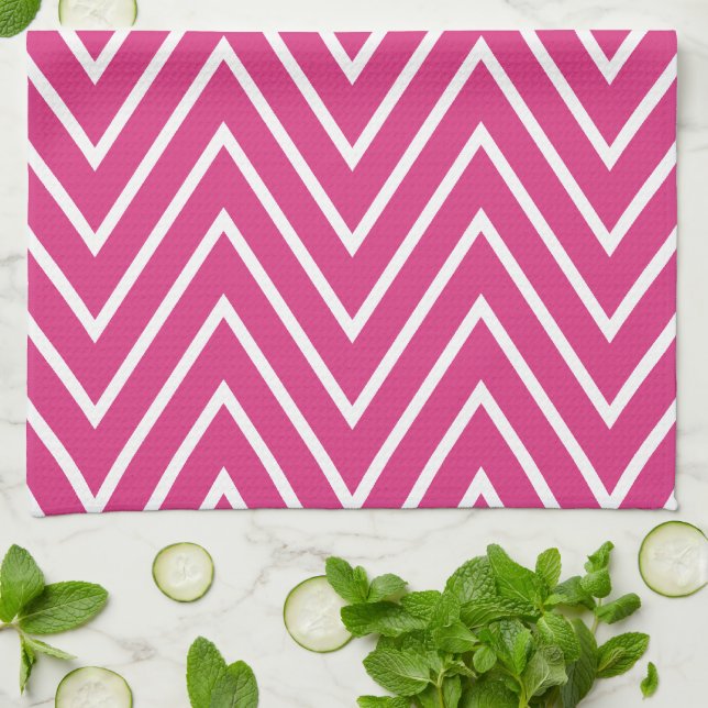 Hot Pink Chevrons Pattern {pick your colour} Tea Towel (Folded)