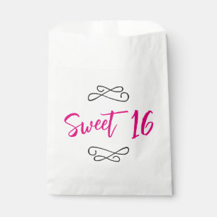 Hot Pink Chic Doodle Modern Script Sweet 16 Favour Bag
