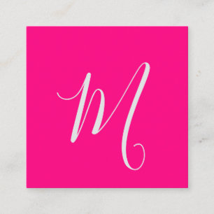 hot pink- chic monogram  square business card