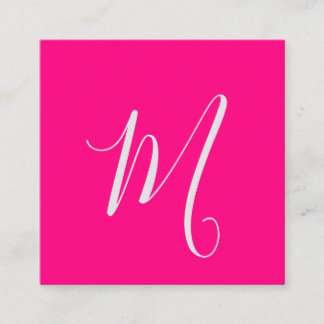 hot pink- chic monogram  square business card
