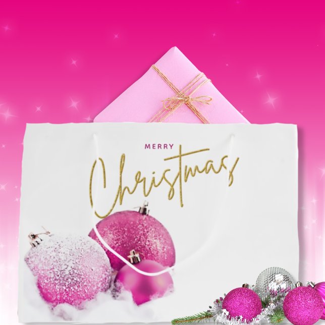 Hot Pink Christmas Baubles and Orchids Large Gift Bag (Creator Uploaded)