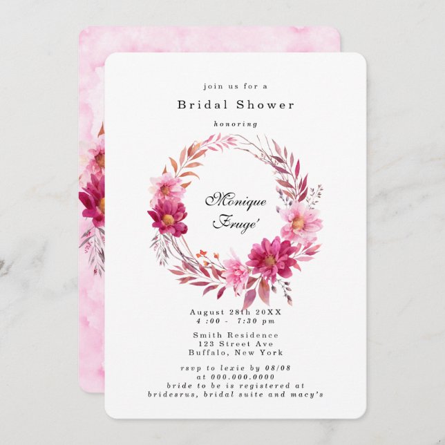 Hot Pink Chrysanthemum Bridal Shower Invitation (Front/Back)
