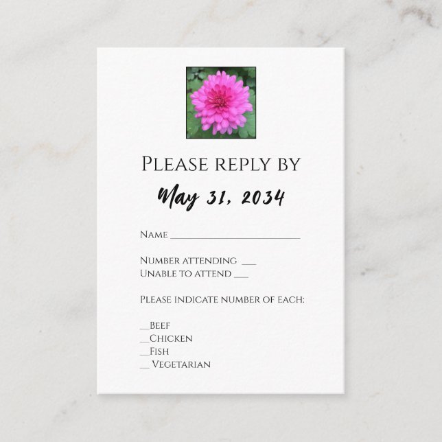 Hot Pink Chrysanthemum Floral Wedding Rsvp Cards (Front)