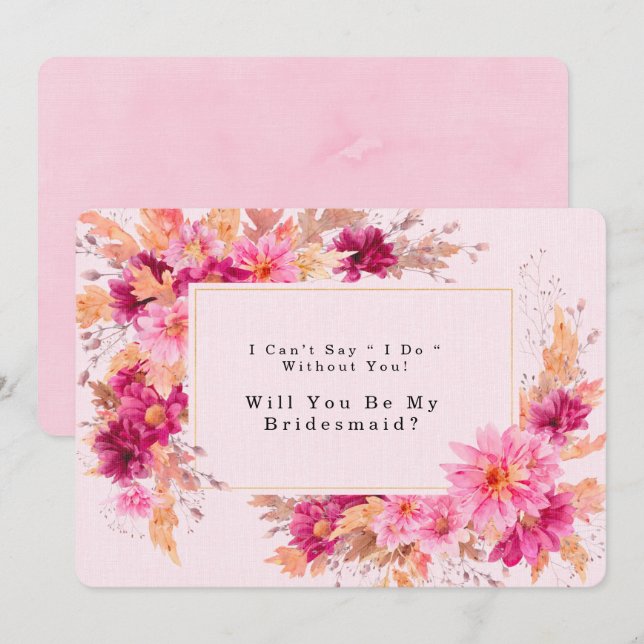 Hot Pink Chrysanthemum Will You Be My Bridesmaid I Invitation (Front/Back)