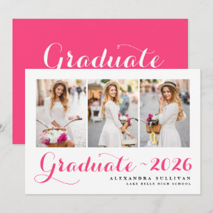 Hot Pink Class of 2025 Photo Collage Graduation Invitation
