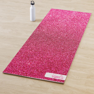Hot Pink Close-up Glitter with Your Name Yoga Mat