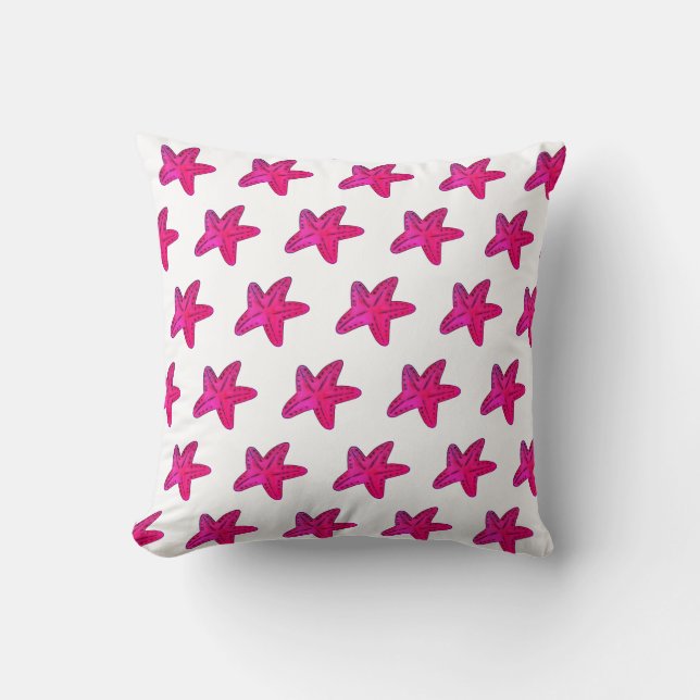 Hot Pink Coastal Starfish Throw Pillow (Front)