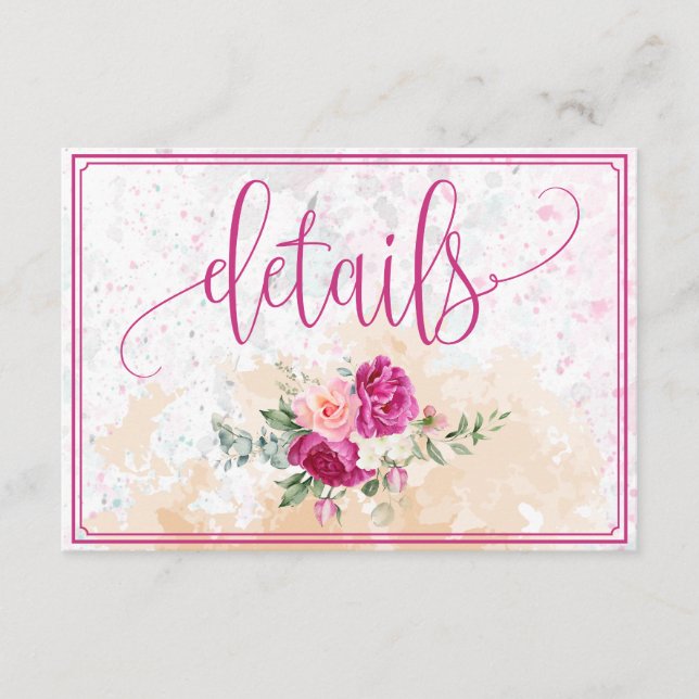 Hot Pink Colour Splash Wedding Details Enclosure Card (Front)