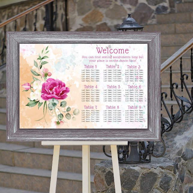 Hot Pink Colour Splash Wedding Seating Chart (Creator Uploaded)