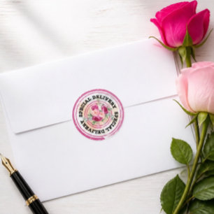 Hot Pink Colour Splash Wedding Special Delivery Classic Round Sticker