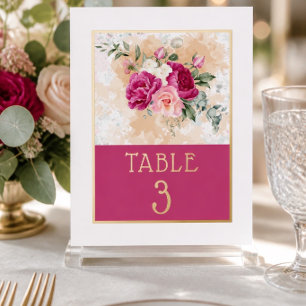 Hot Pink Colour Splash Wedding Table Number Print