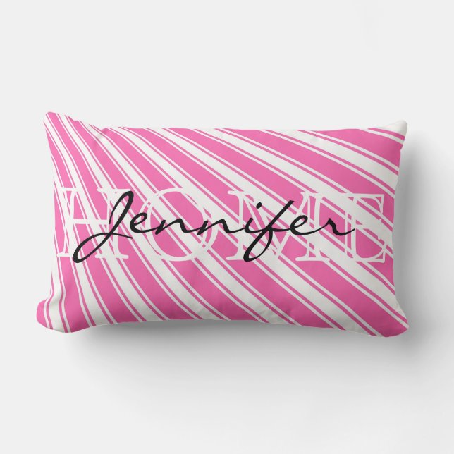 Hot pink Colour Stripe Pattern Home Monogram Lumbar Cushion (Front)