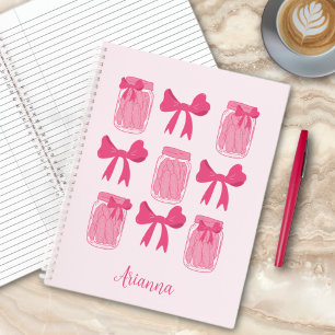 Hot Pink Coquette Pickle Jar and Bow Personalised Notebook