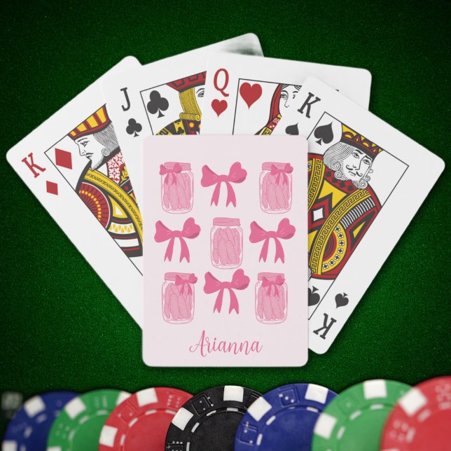 Hot Pink Coquette Pickle Jar and Bow Personalised Playing Cards (Hot Pink Coquette Pickle Jar and Bow Personalized Playing Cards)