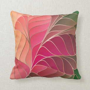 Hot Pink, Coral, Peach, Green New Art Nouveau Thro Cushion