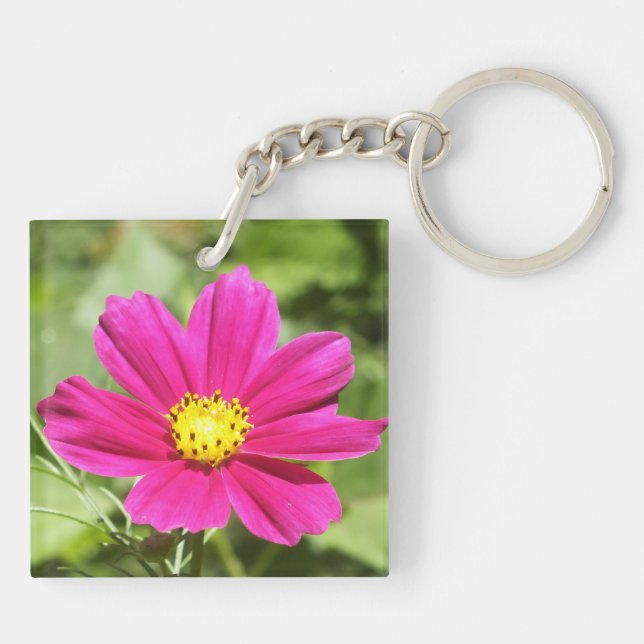 Hot Pink Cosmos Flower Keychain (Back)