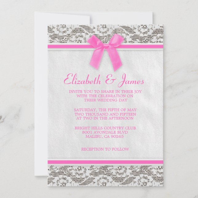 Hot Pink Country Lace Wedding Invitations (Front)