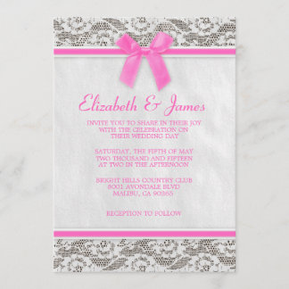 Hot Pink Country Lace Wedding Invitations