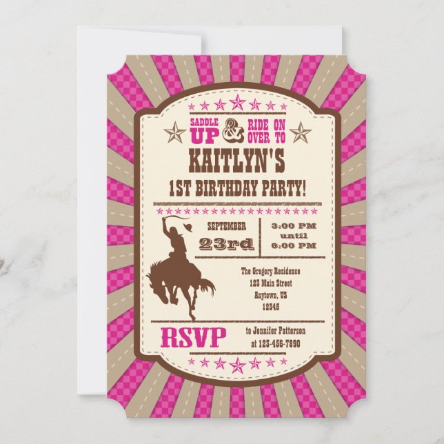 Hot Pink Cowboy Rodeo Birthday Party Invitation (Front)