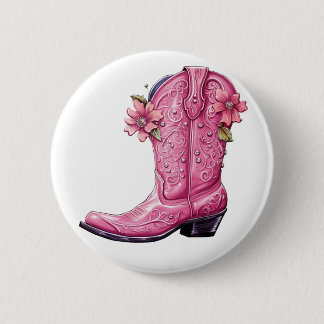 Hot Pink Cowgirl Boot Howdy 6 Cm Round Badge
