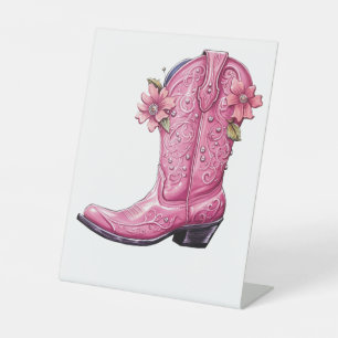 Hot Pink Cowgirl Boot Howdy Pedestal Sign