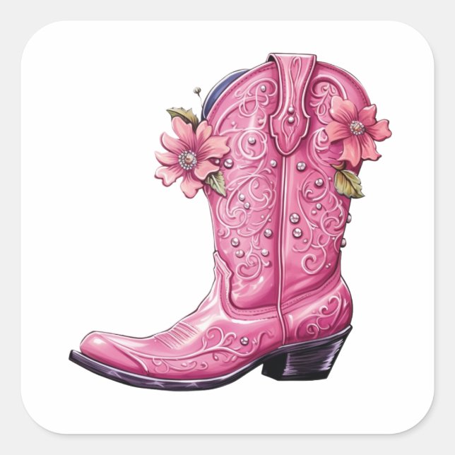 Hot Pink Cowgirl Boot Howdy Square Sticker (Front)