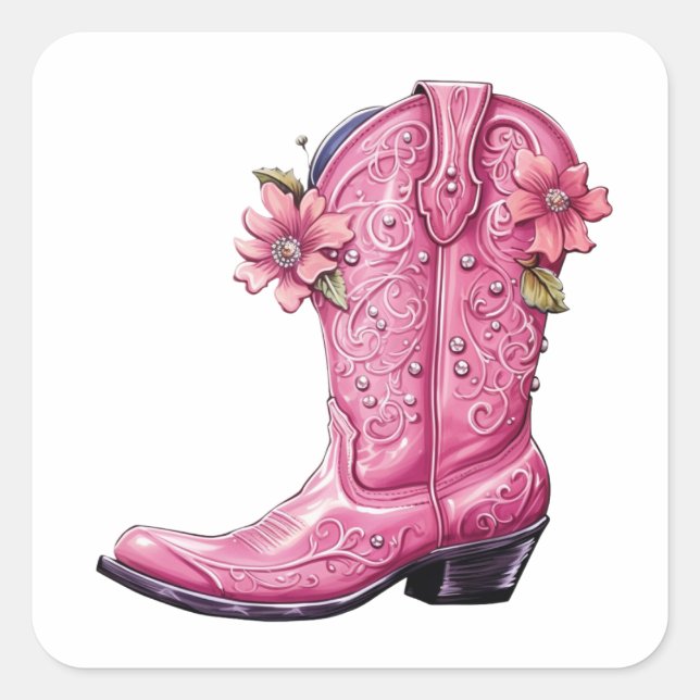 Hot Pink Cowgirl Boot Howdy Square Sticker (Front)