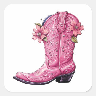 Hot Pink Cowgirl Boot Howdy Square Sticker