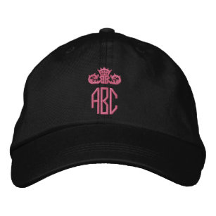 Hot Pink Crown Embroidered Hat Monogram Black Cap