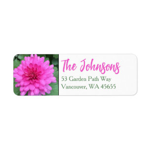 Hot Pink Crysanthemems Floral Mums Address Return Address Label