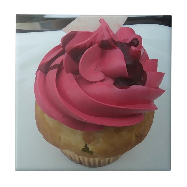 Hot Pink Cupcake - painting Ceramic Tile (Front)