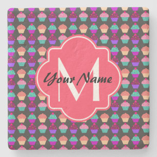 Hot Pink Cupcakes Personalised Name,Monogram Stone Coaster