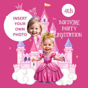 Hot Pink Custom 4th Birthday Princess Caricature Invitation