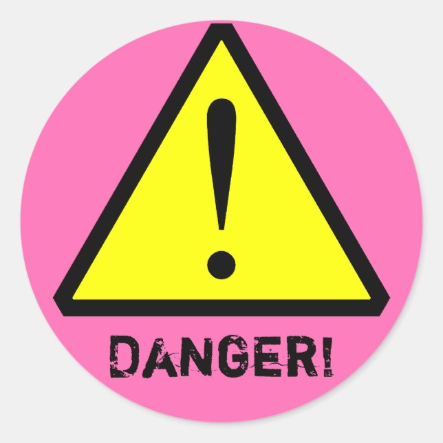Hot Pink Customisable Warning Symbol Sticker (Front)