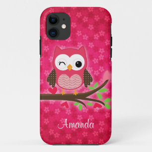 Hot Pink Cute Owl Girly iPhone 11 Case