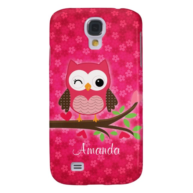 Hot Pink Cute Owl Girly Case-Mate Samsung Galaxy Case (Back)