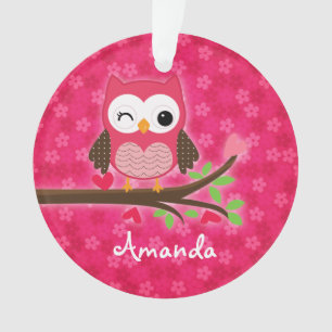 Hot Pink Cute Owl Girly Personalised Ornament