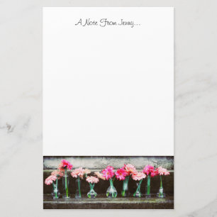 Hot Pink Daisies in Vases Stationery