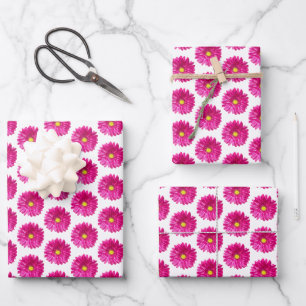 Hot Pink Daisy Floral Wrapping Paper, 3 Sheets