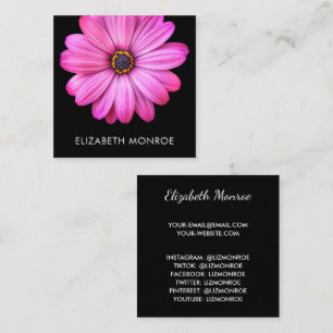 Hot Pink Daisy on Black Square Calling Card